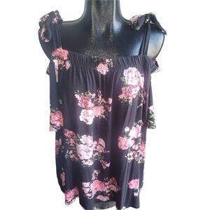 Love & Legend Black Pink Floral Print Short Sleeve Off Shoulder Top 3X